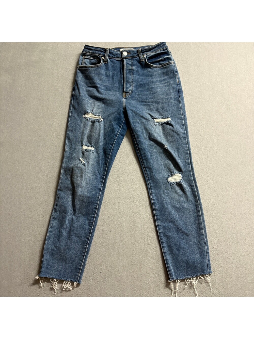 Forever 21 Distressed High Rise Jeans Womens Size 29 Blue Denim Frayed Hem